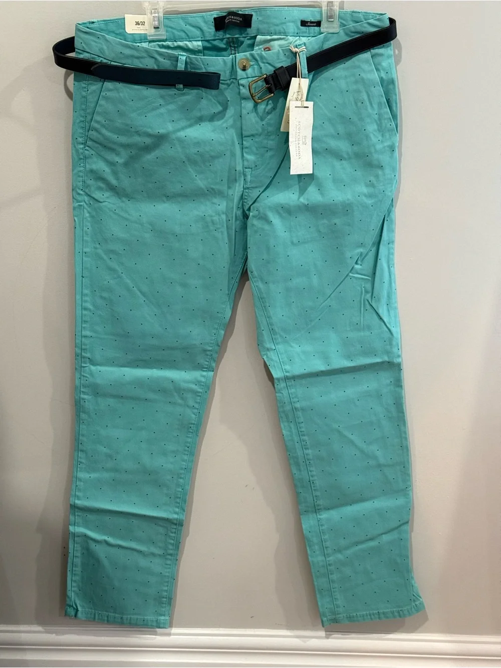New Scotch&Soda 36/32 “Stuart” light Blue Reg Slim Fit Polka Dot Chino 557